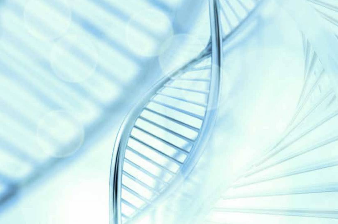 close-up rendering of a double-helix DNA sequence